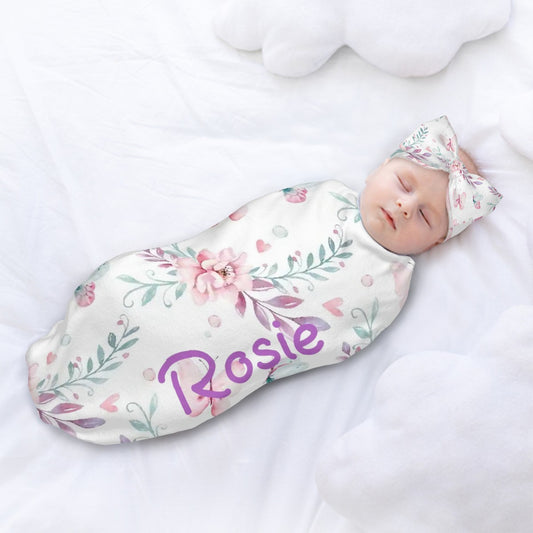 Personalised Baby Swaddle & Headband Set - Butterfly
