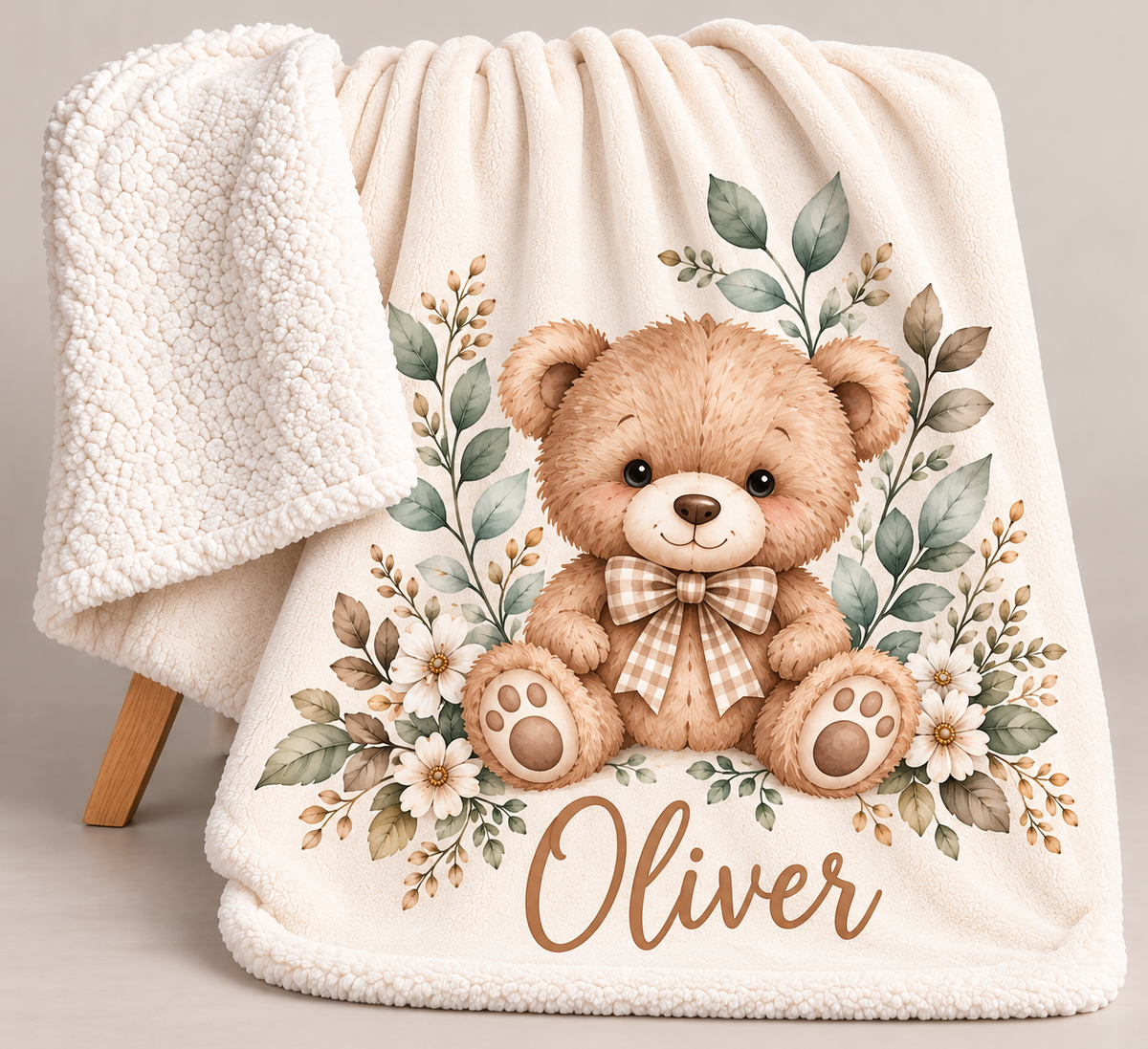 Personalised Baby Sherpa Blanket - Teddy