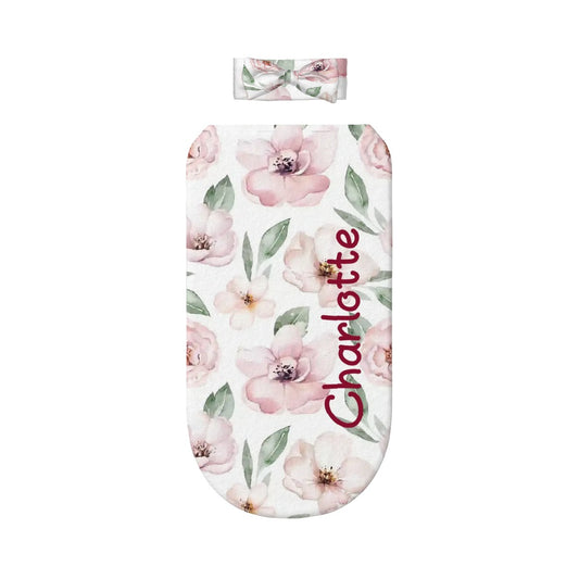 Personalised Baby Swaddle & Headband Set - Magnolia