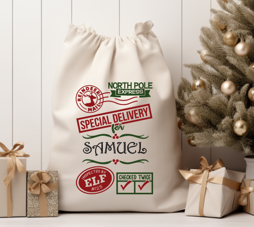 Elf Express Canvas Santa Sack with Samuel