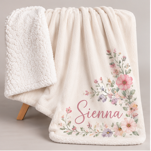 Personalised Baby Sherpa Blanket - Floral