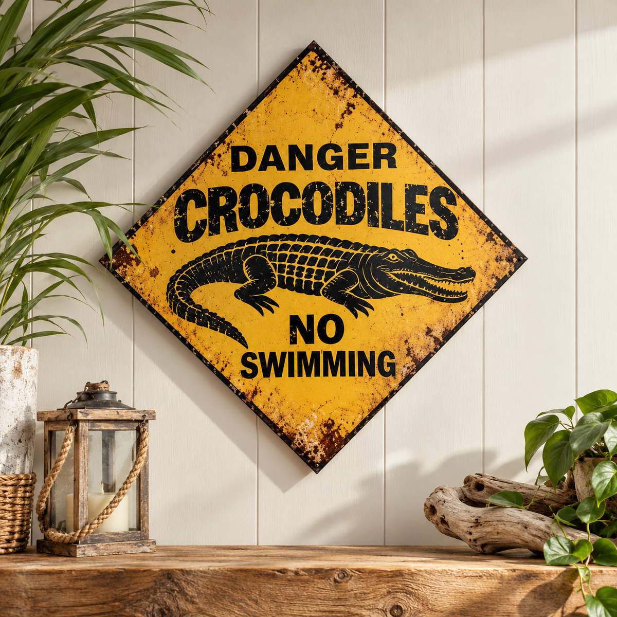 Danger Crocodiles No Swimming – Retro Canvas Wall Art