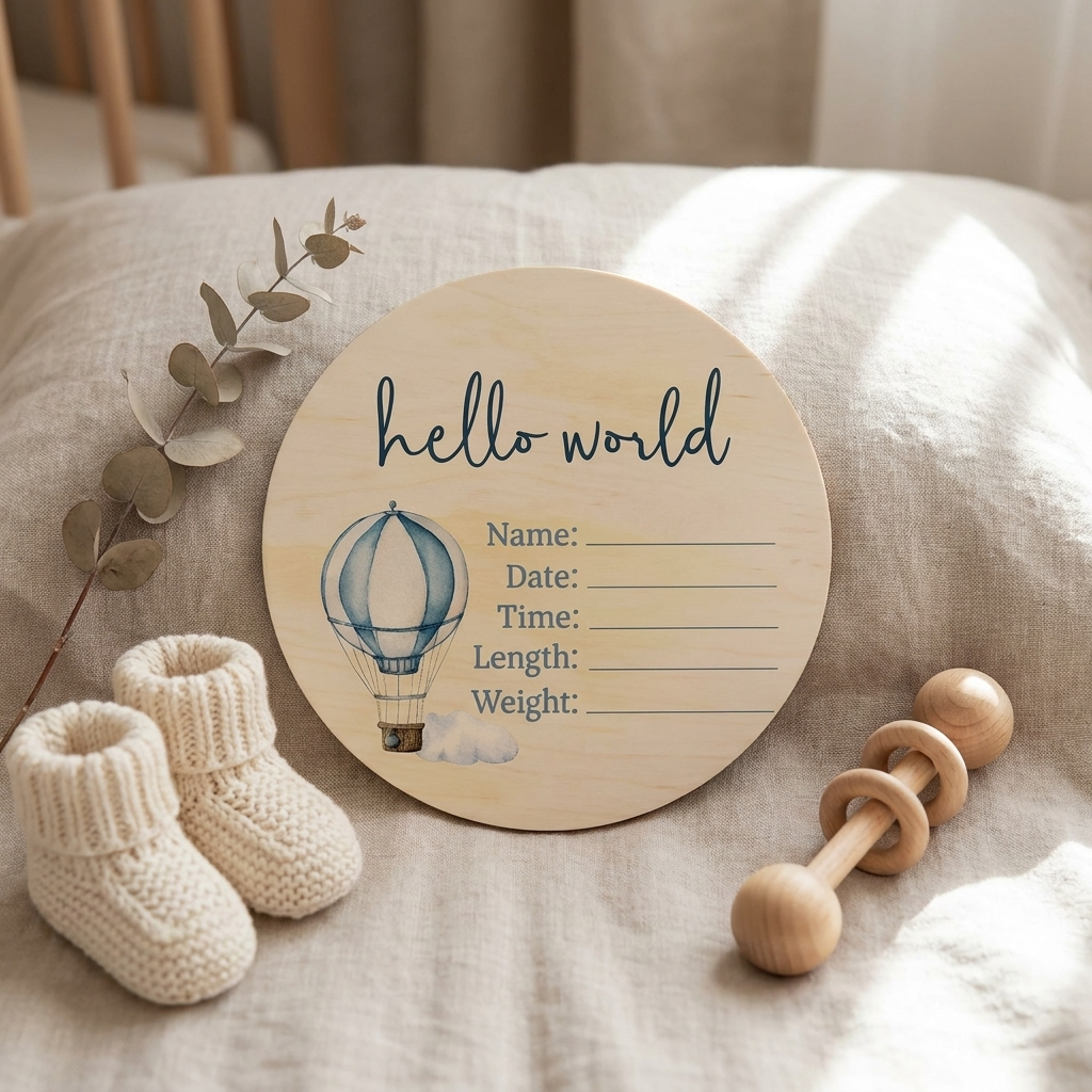 Hot Air Balloon Wooden Birth Disc