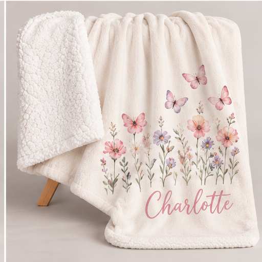 Personalised Baby Sherpa Blanket - Butterflies
