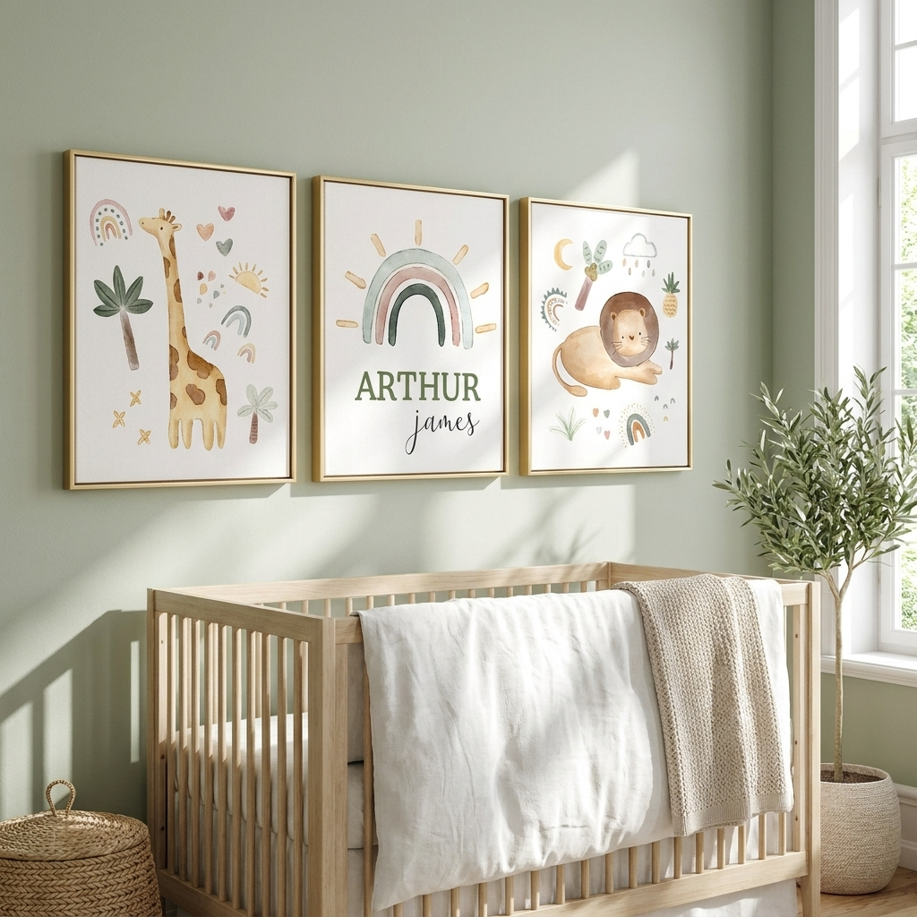 Personalised Safari Wooden Canvas Print Set