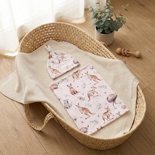 Personalised Baby Swaddle & Beanie Set - Australiana