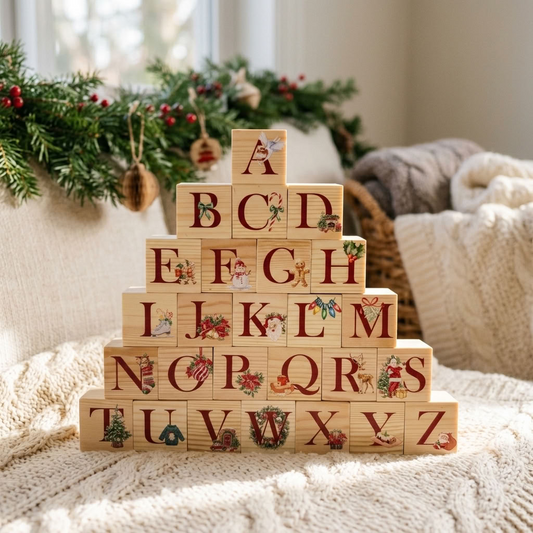Wooden Christmas Alphabet Blocks