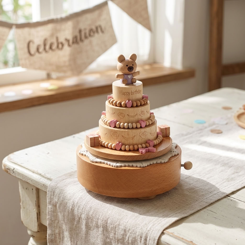 Birthday Cake Wooden Music Box