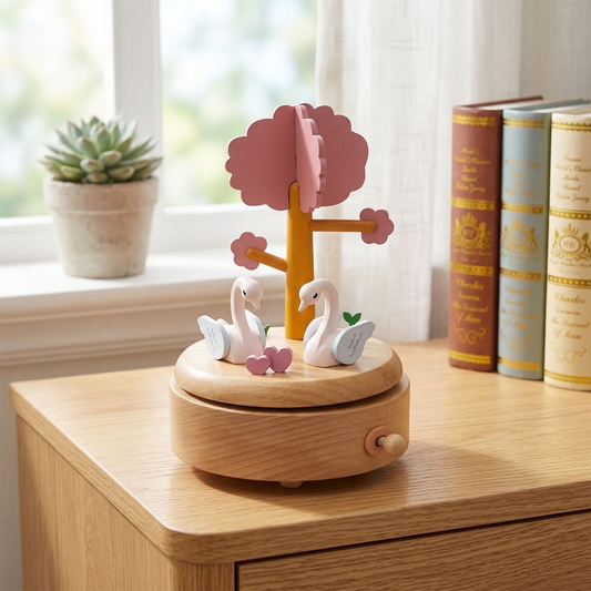 Pink Swan Wooden Music Box