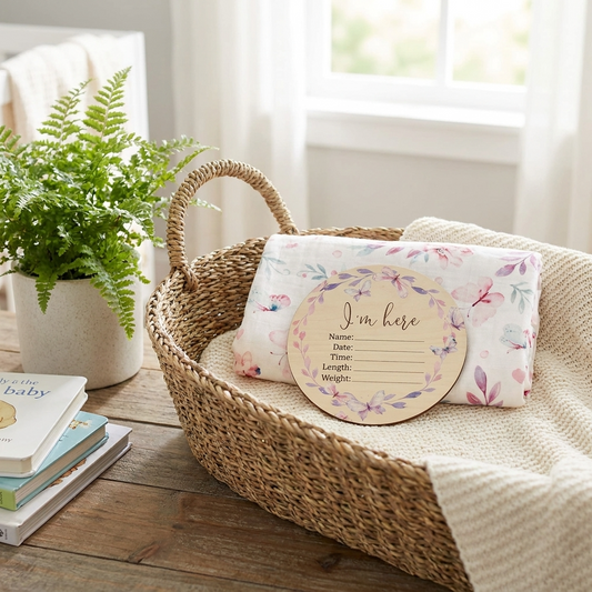 I'm here Butterfly Wooden Birth Disc