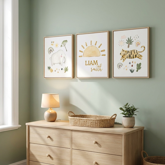 Personalised Jungle Wooden Canvas Print Set