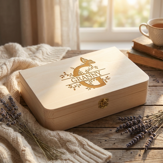 Personalised Wooden Keepsake Box - Floral Letter