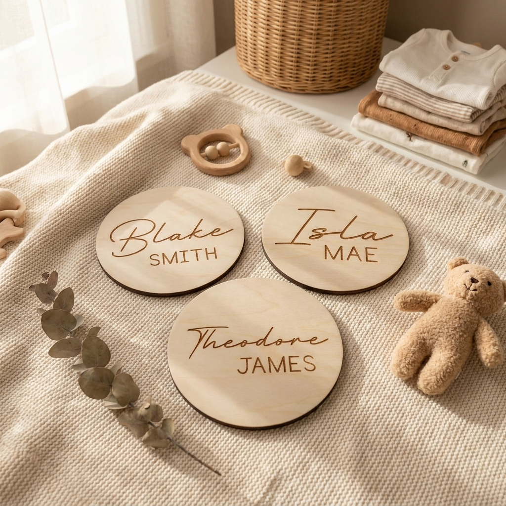 Personalised Baby Name Wood Disc - Script