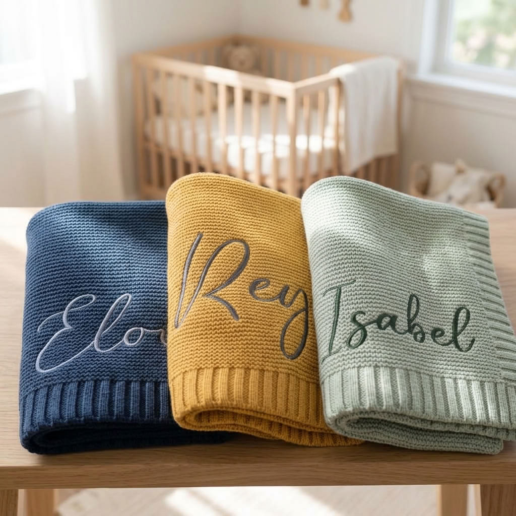 Personalised Embroidered Cotton Baby Blanket - Multiple Colours