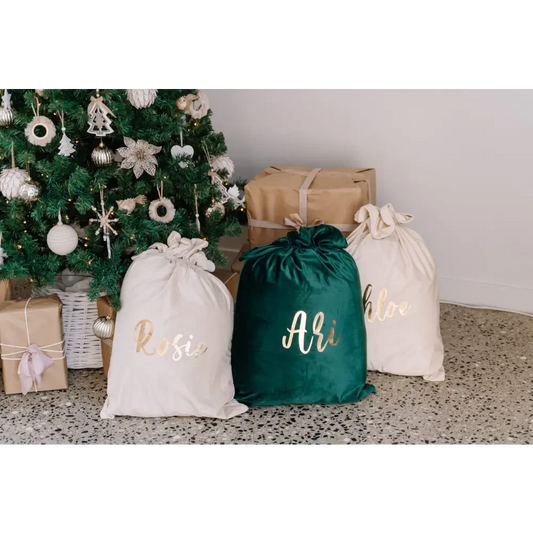 Personalised Velvet Santa Sack - Red - Timber Tinkers