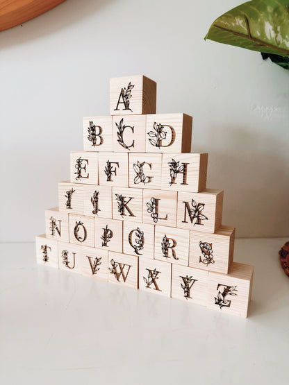 Wooden Alphabet Blocks - Floral