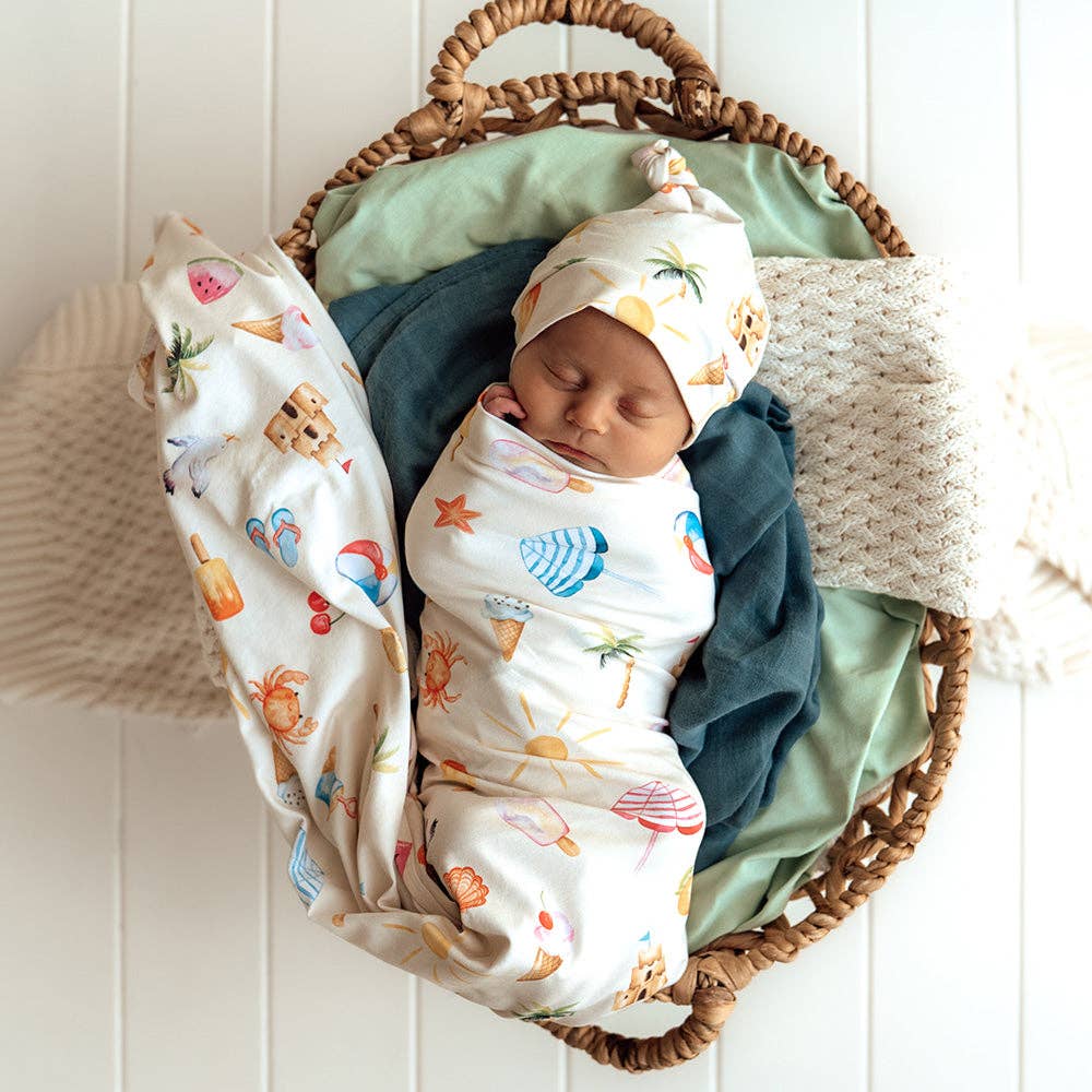 Beach Fun Organic Jersey Wrap & Beanie Set