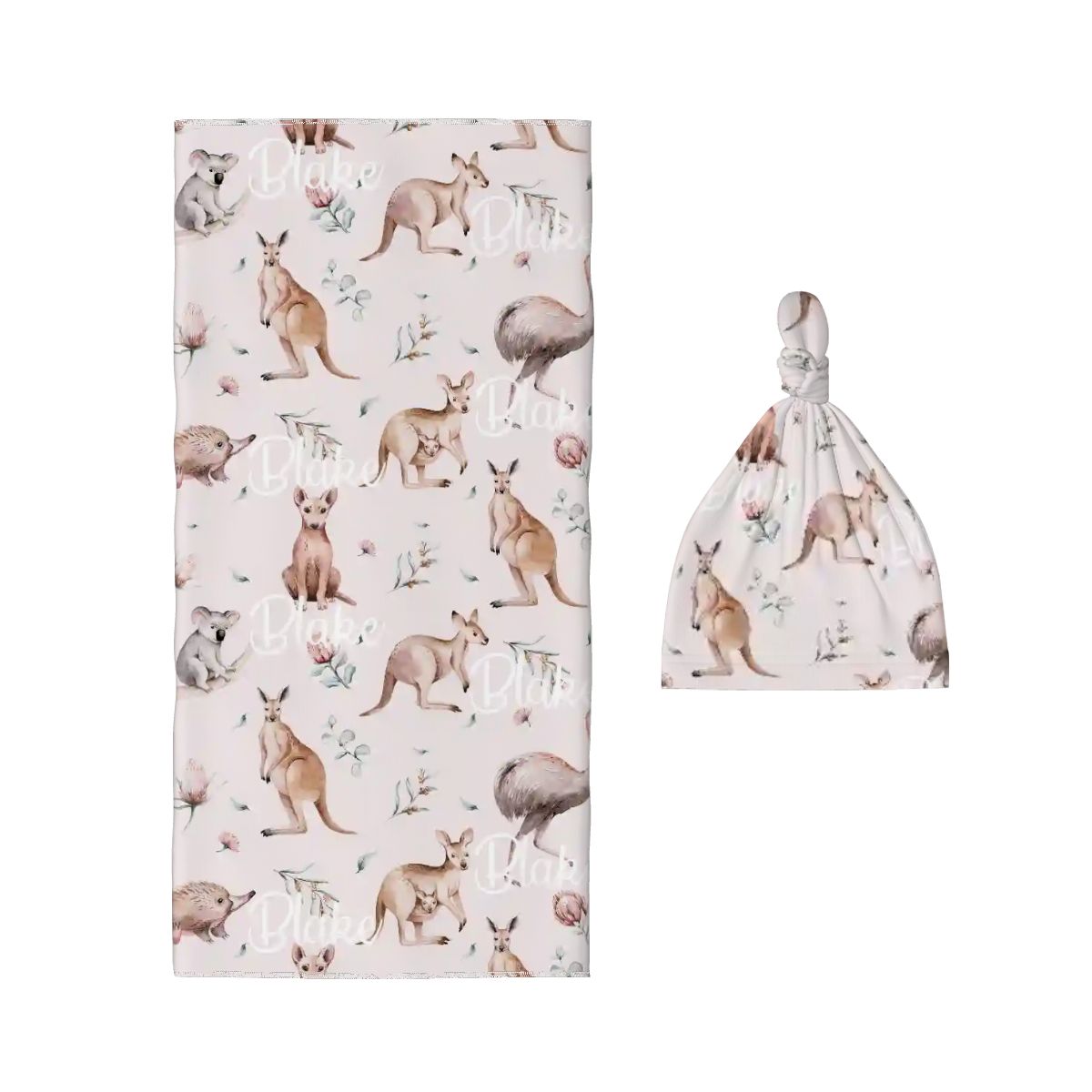 Personalised Baby Swaddle & Beanie Set - Australiana