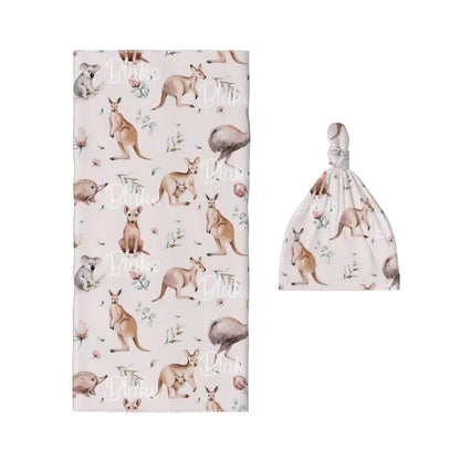 Personalised Baby Swaddle & Beanie Set - Australiana