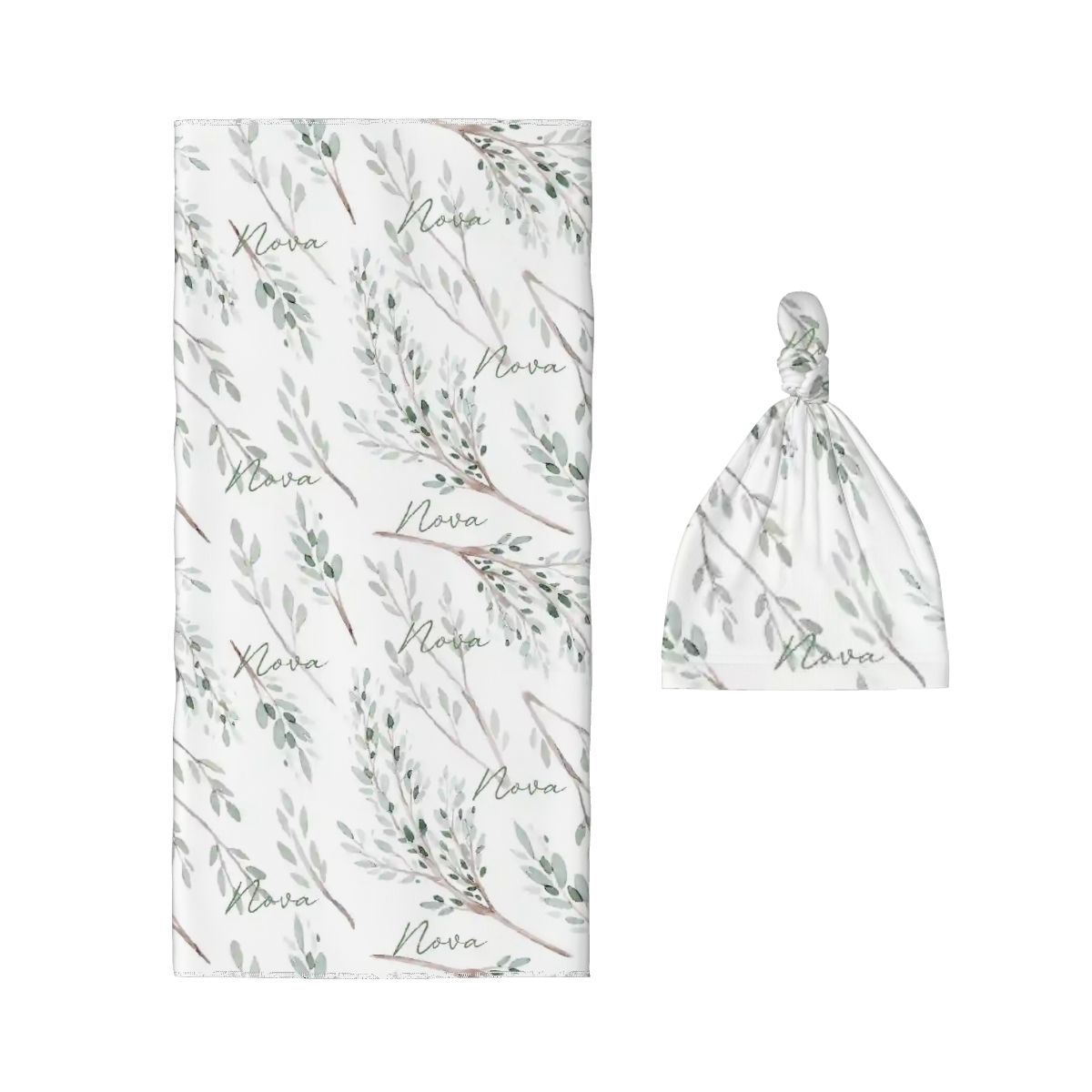 Personalised Baby Swaddle & Beanie Set - Botanical