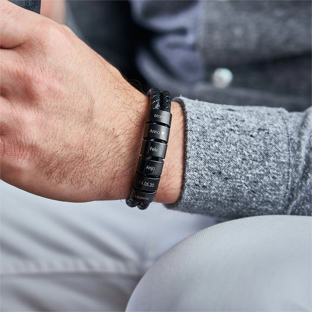 Personalised Black Leather Bracelet