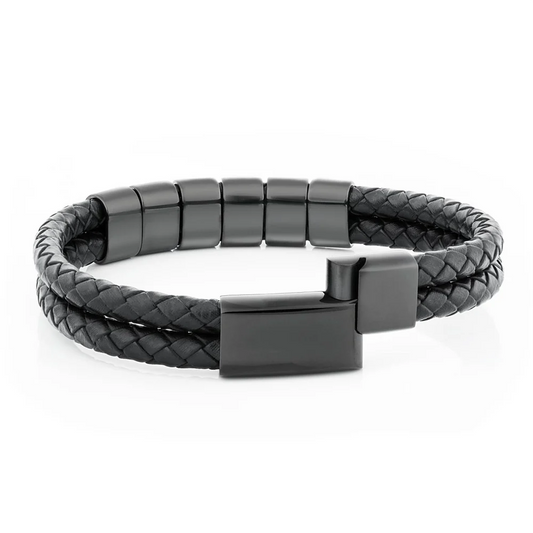 Personalised Black Leather Bracelet
