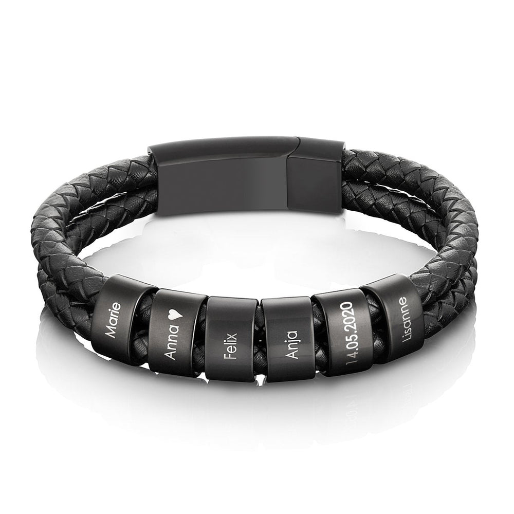 Personalised Black Leather Bracelet