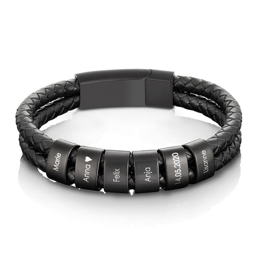 Personalised Black Leather Bracelet
