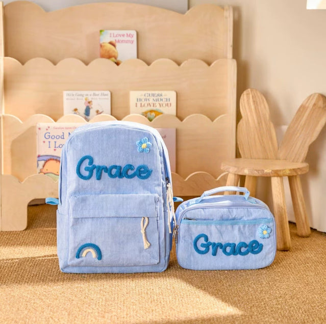 Personalised Embroidered Kids Backpack and Lunch Bag Set