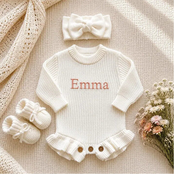 Personalised Embroidered Baby Romper Ruffle Set