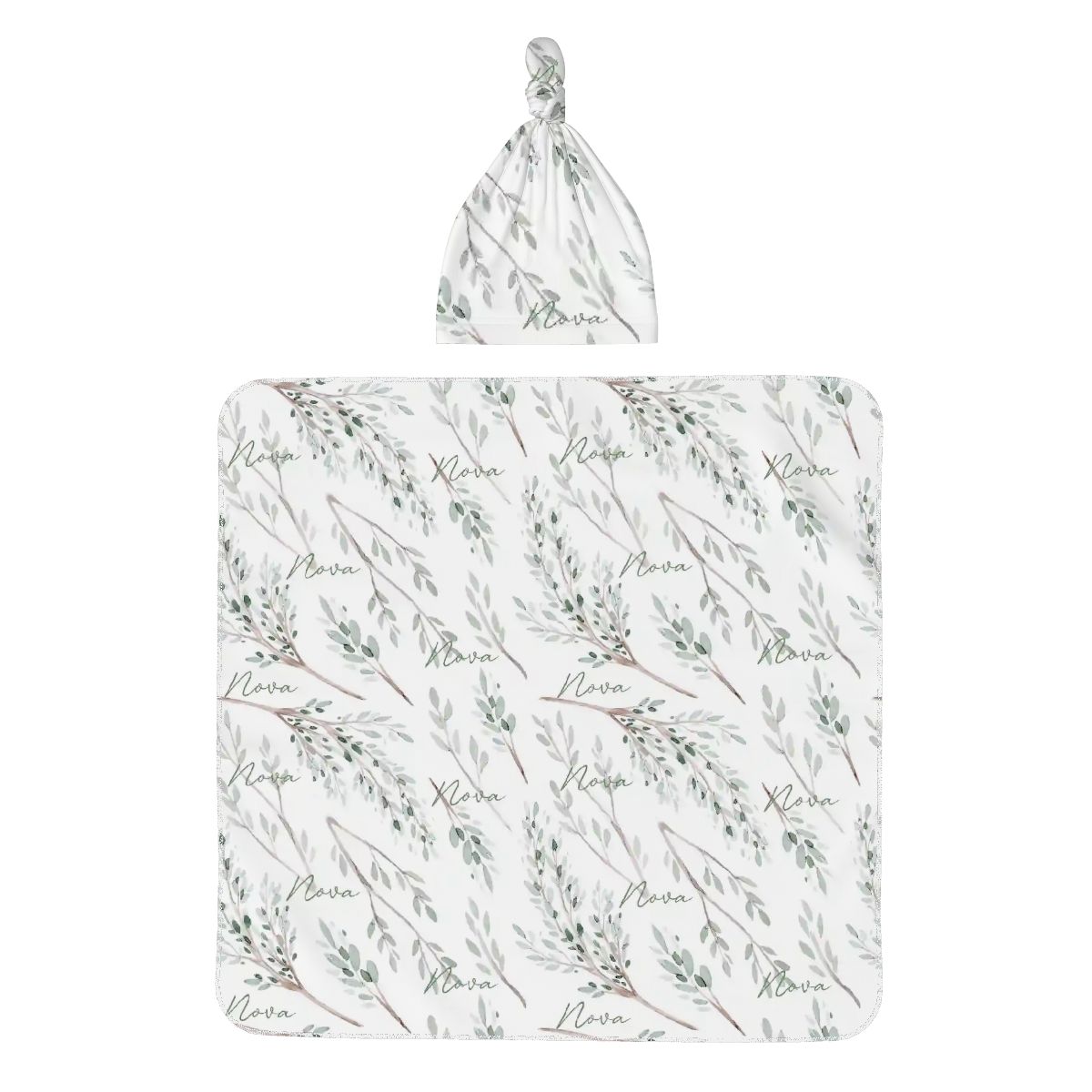 Personalised Baby Swaddle & Beanie Set - Botanical