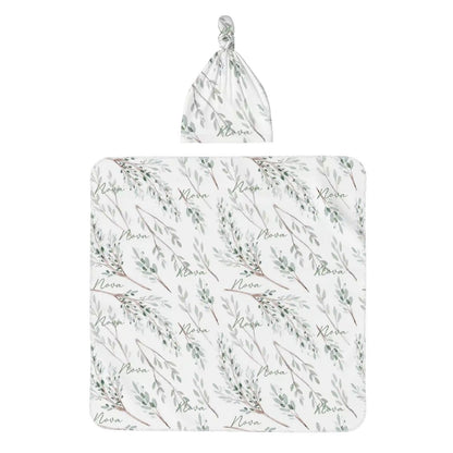 Personalised Baby Swaddle & Beanie Set - Botanical