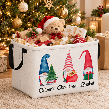 Personalised Christmas Storage Basket - Christmas Gnomes