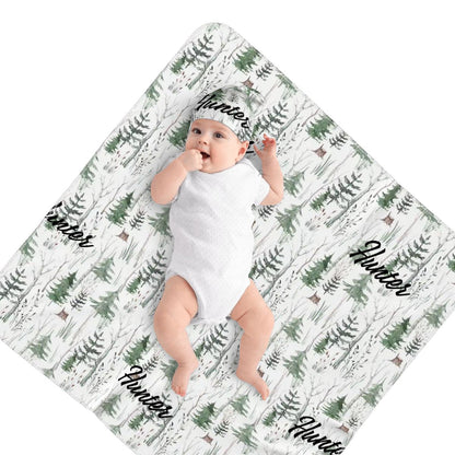 Personalised Baby Swaddle & Beanie Set - Forest