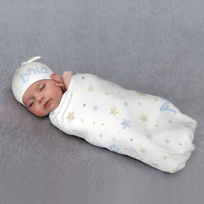 Personalised Baby Swaddle & Beanie Set - Star