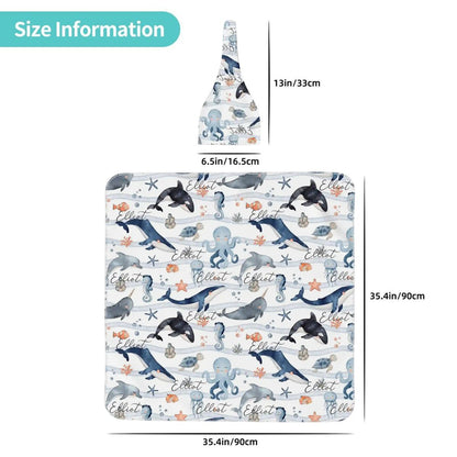 Personalised Baby Swaddle & Beanie Set - Ocean