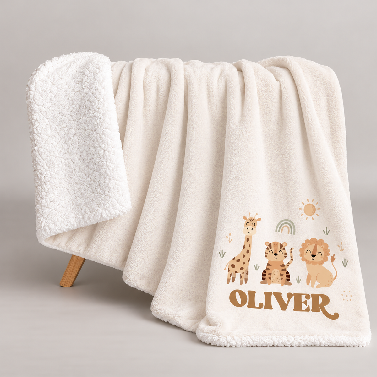 Personalised Baby Sherpa Blanket - Safari