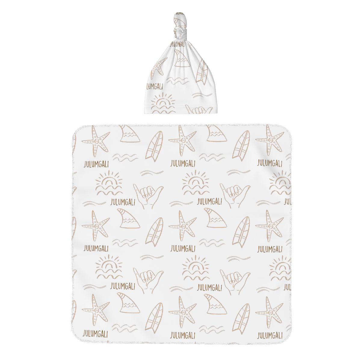 Personalised Baby Swaddle & Beanie Set - Surf