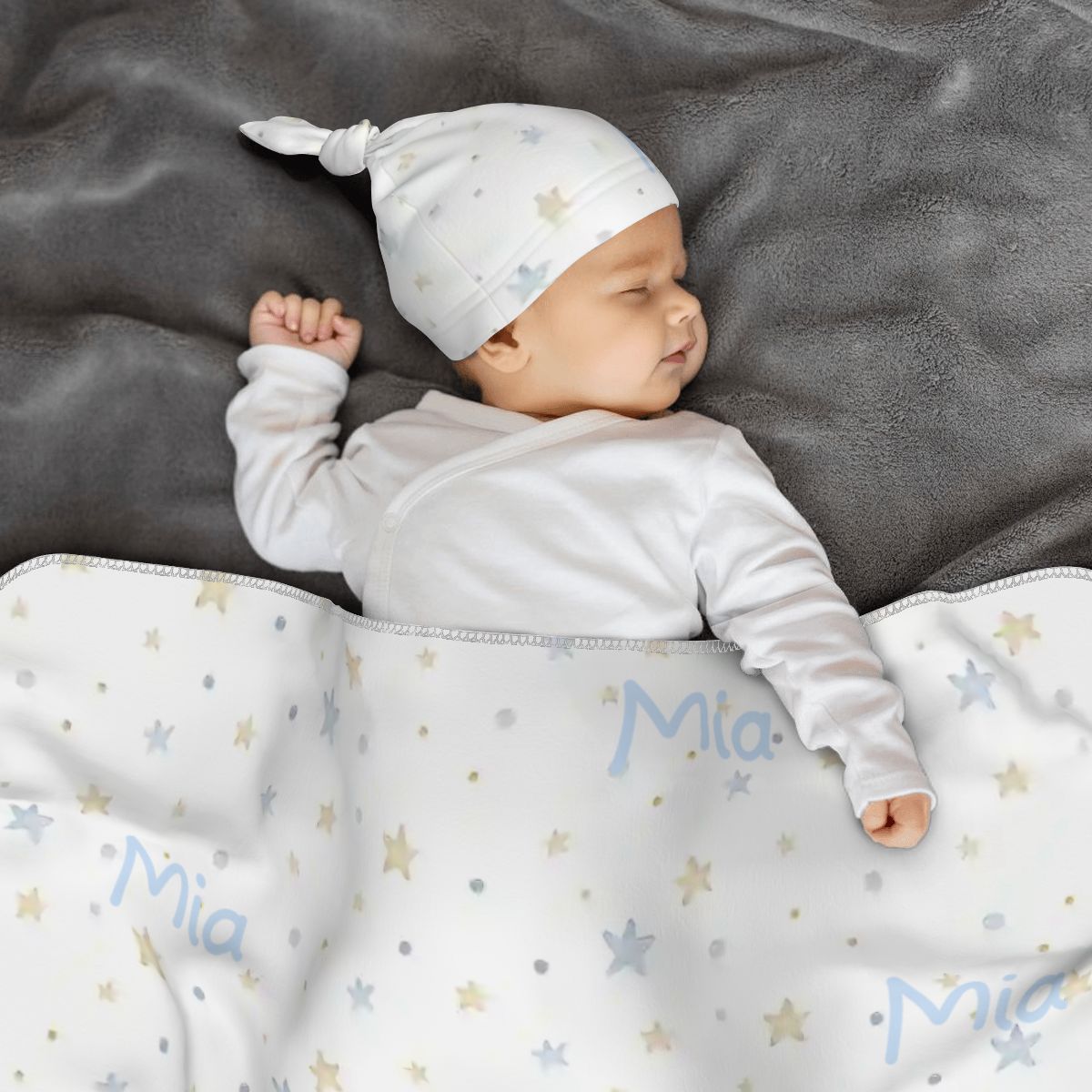 Personalised Baby Swaddle & Beanie Set - Star