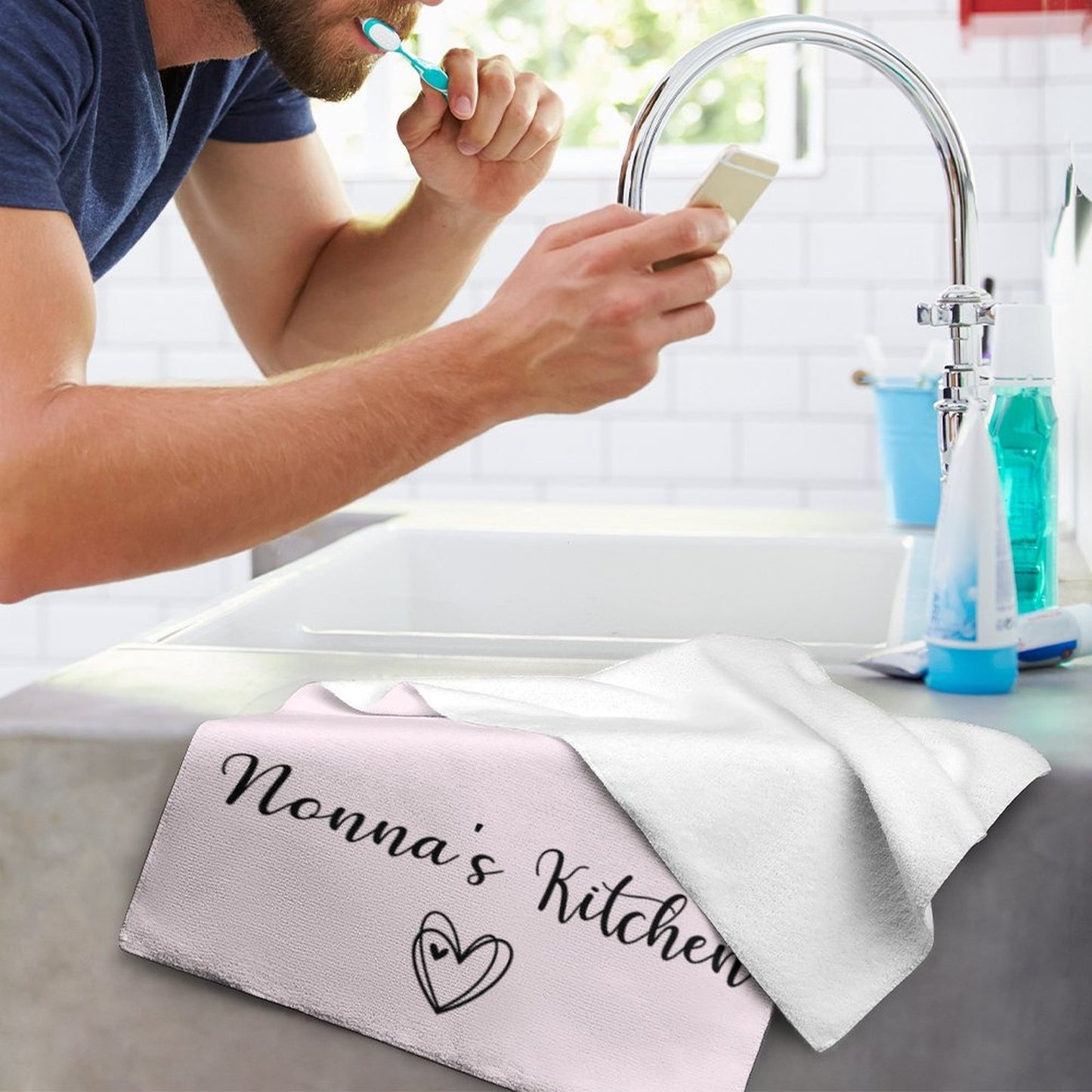 Personalised Kitchen Towel - Pink Heart