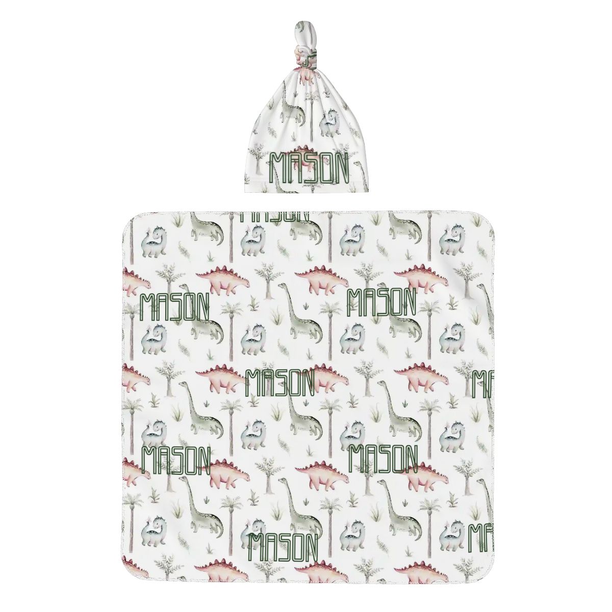 Personalised Baby Swaddle & Beanie Set - Dino