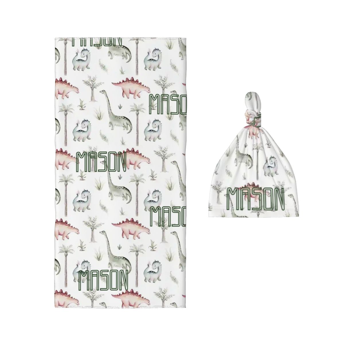 Personalised Baby Swaddle & Beanie Set - Dino