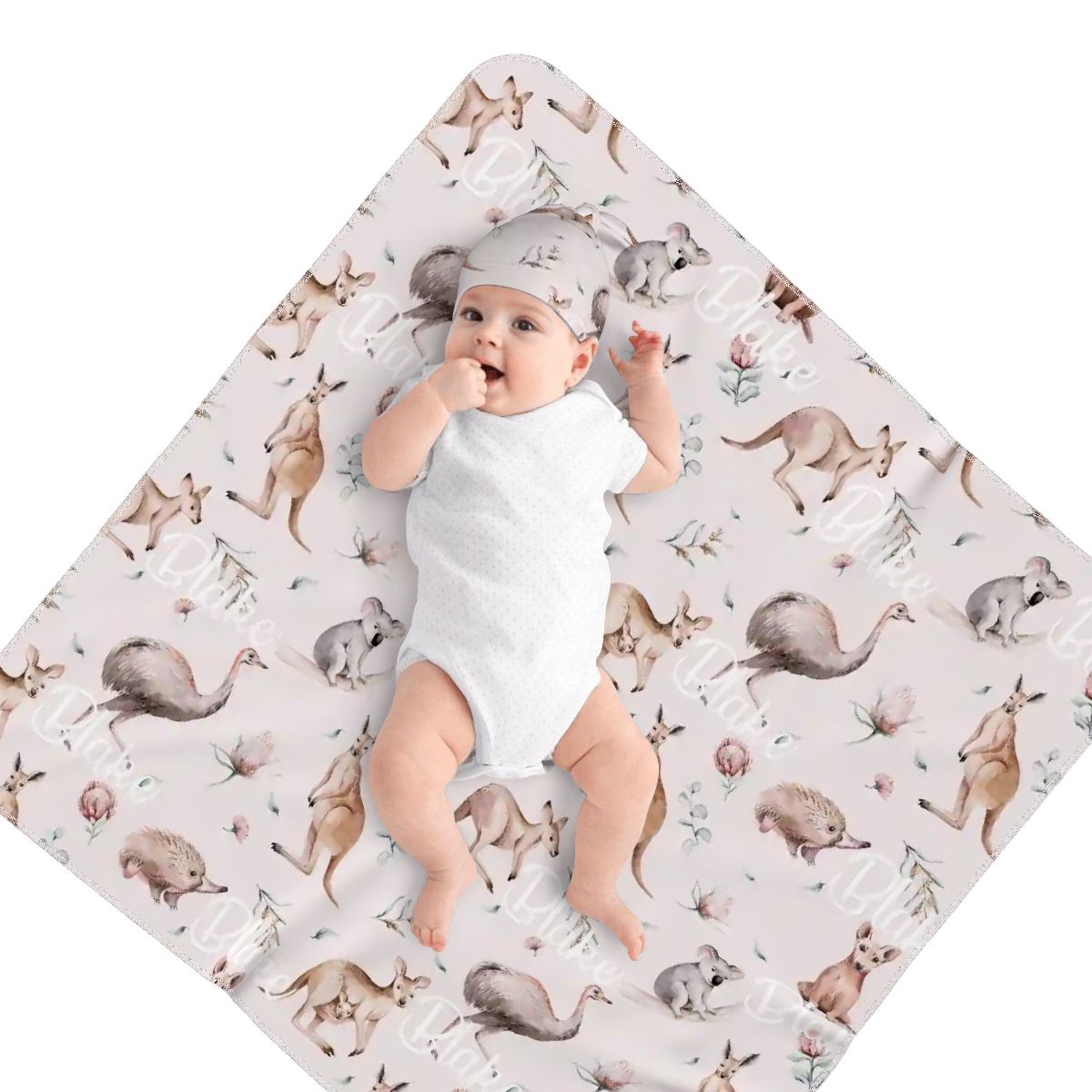 Personalised Baby Swaddle & Beanie Set - Australiana