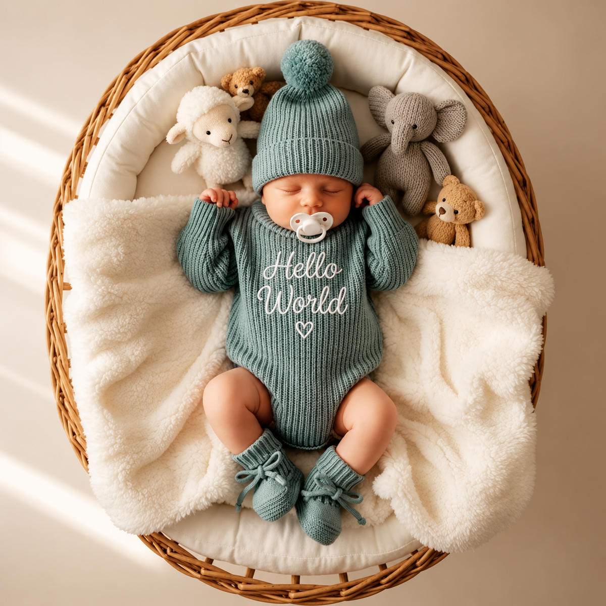 Hello World Embroidered Baby Romper Classic Set