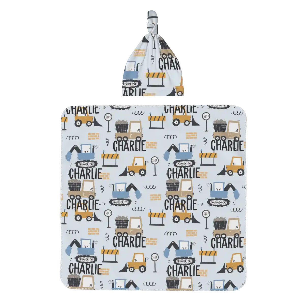 Personalised Baby Swaddle & Beanie Set - Construction