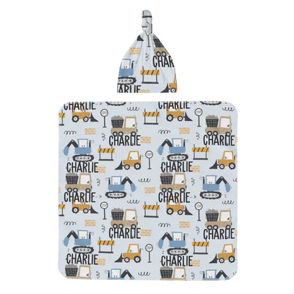 Personalised Baby Swaddle & Beanie Set - Construction