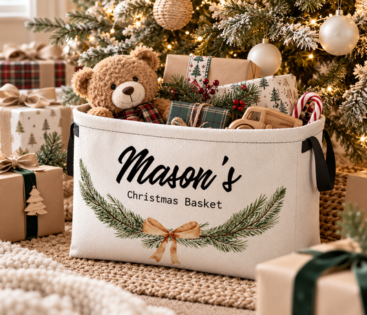 Personalised Christmas Storage Basket - Christmas Wreath
