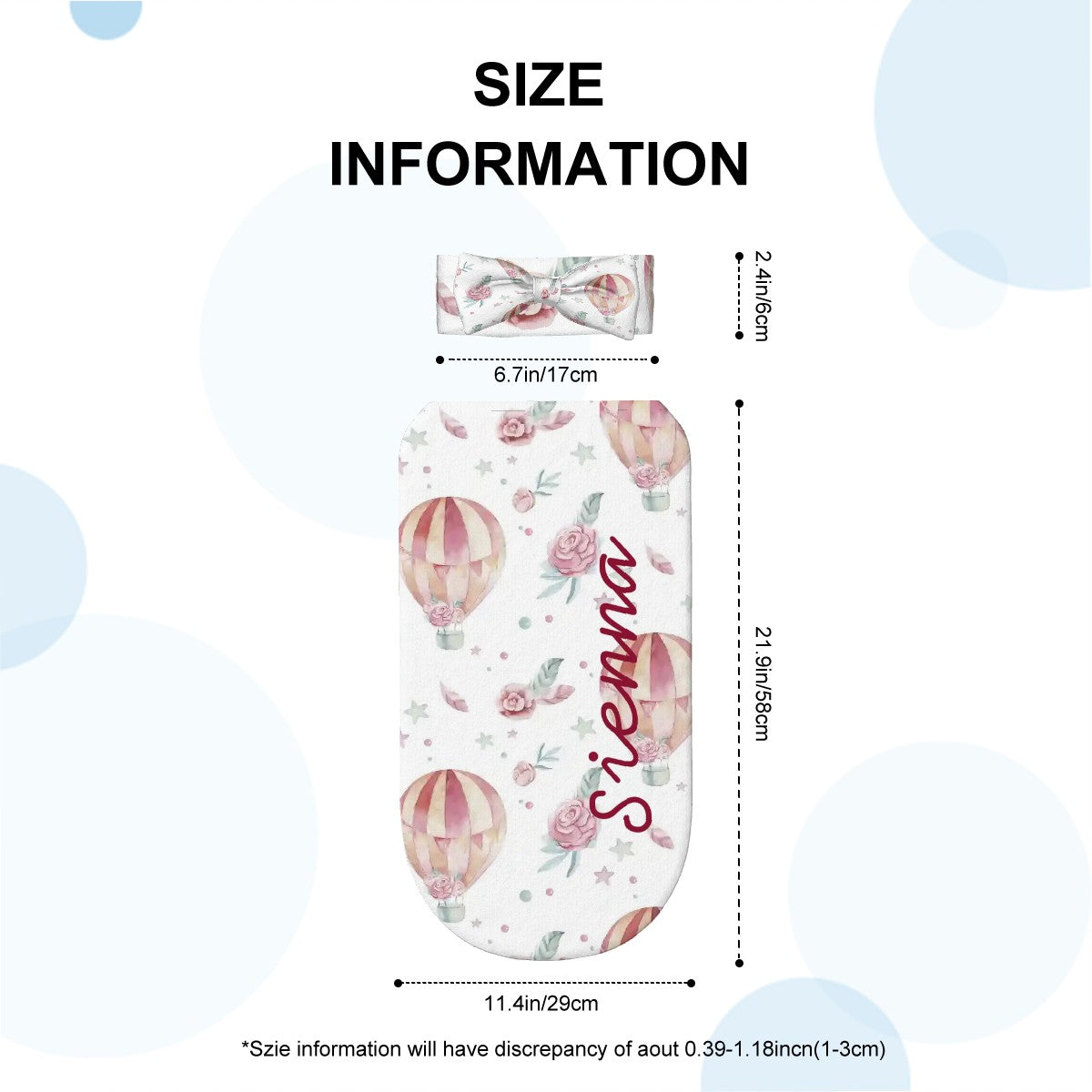 Personalised Baby Swaddle & Headband Set - Pink Hot Air Balloon