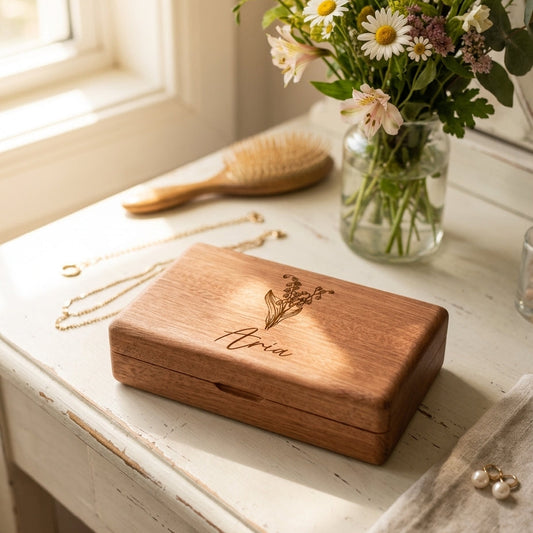 Personalised Wooden Jewellery Box - Birth Flower
