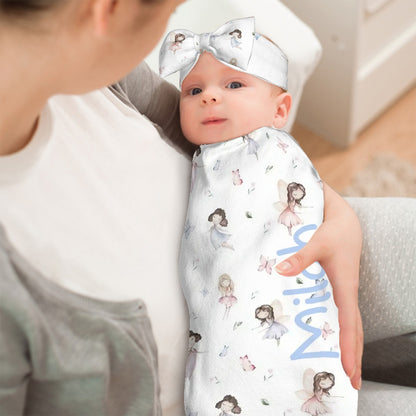 Personalised Baby Swaddle & Headband Set - Fairy